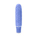 Periwinkle blue mini stimulator with textured diamond pattern and smooth satin finish.