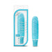 Periwinkle blue textured mini stimulator with quilted pattern and sleek packaging.