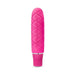 Compact pink silicone mini stimulator with textured diamond pattern and smooth satin finish.