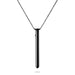 Sleek black stainless steel pendant necklace with a slender cylindrical design and matching chain.