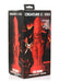 Packaging of Creature Cocks Fire Hound Medium silicone dildo in red with black smoky accents and a fantasy demon hound background.