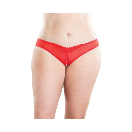 Crotchless Thong Panty with Pearls Red 1X/2X - SexToy.com