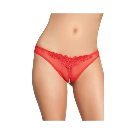 Crotchless Thong Panty with Pearls Red O/S - SexToy.com