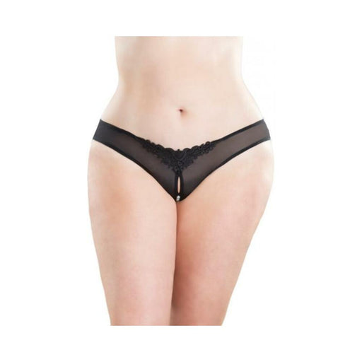 Crotchless Thong with Pearls Black 1X/2X - SexToy.com