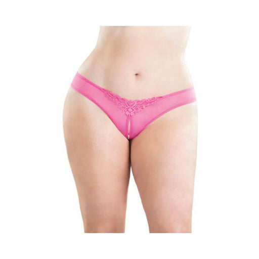 Crotchless Thong With Pearls Hot Pink 1X/2X - SexToy.com