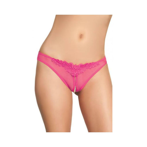 Crotchless Thong With Pearls Hot Pink O/S - SexToy.com