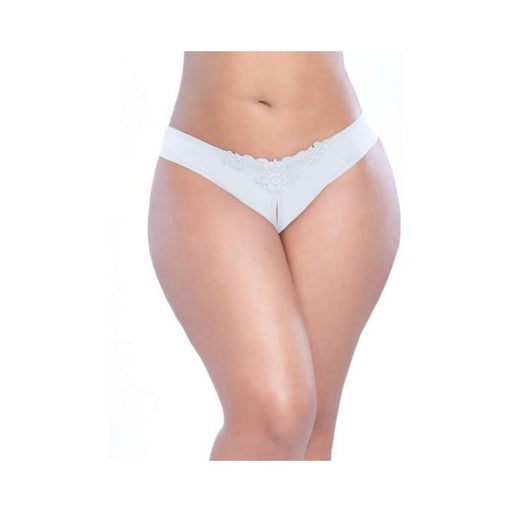 Crotchless Thong with Pearls White 1X/2X - SexToy.com