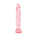 Pink translucent flexible anal starter toy with realistic texture and flared base for safe use.