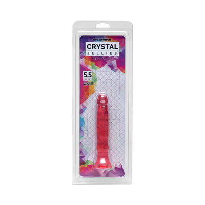 Pink 5.5-inch Crystal Jellies Anal Starter in clear packaging with colorful geometric background.
