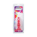 Doc Johnson Crystal Jellies 5-inch graduated anal plug in pink, packaged in clear plastic with colorful geometric background.