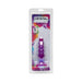 Doc Johnson Crystal Jellies 5-inch purple graduated anal plug in clear retail packaging with colorful geometric background.