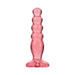Translucent pink graduated anal plug with rounded tiers and flared base for safe, comfortable use.
