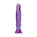 Purple translucent flexible anal starter toy with a flared base and realistic texture.