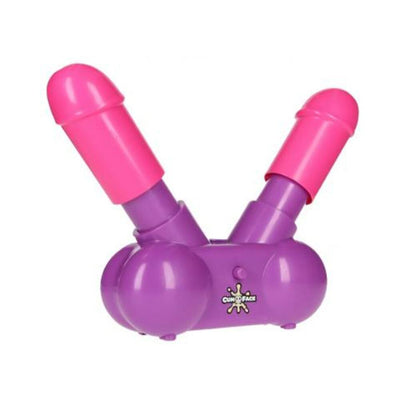 Purple and pink dual pump party game with two pump handles designed for adult entertainment.