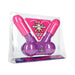 Purple and pink dual pump party game in clear plastic packaging with humorous design.