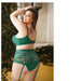 Curve Nadine Longline Contour Cup Bra, High Waist Panty w/Removable Garters Emerald 3X/4X - SexToy.com