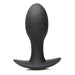 Medium-sized black silicone vibrating anal plug with flared base and smooth, contoured shape.