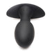Black medium-sized silicone vibrating anal plug with flared base, smooth rounded design, and rechargeable feature.