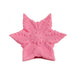 Pink star-shaped silicone vibrator with textured ridges and a small smiling sun design in the center.