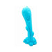 Teal silicone toy with playful character faces and a flared base designed for safe, versatile use.