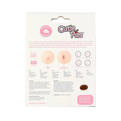 Cutie Pies Boobie Stroker packaging showing product features and lifelike design illustrations.