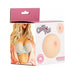 Cutie Pies Boobie Stroker packaging featuring a realistic breast design and a photo of a woman in lingerie on a white and pink box.