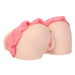 Realistic dual-opening masturbator in soft TPE with pink ruffled mini skirt detail.