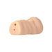 Soft lifelike stroker with dual openings and textured body in a natural skin tone.
