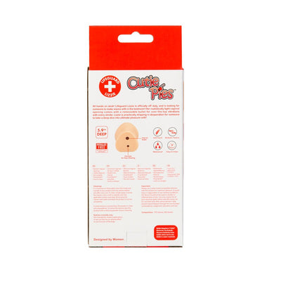 Back view of Cutie Pies Lifeguard Lizzie Pussy Stroker packaging with product features and care instructions.