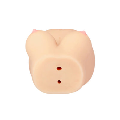 Compact lifelike stroker toy with dual openings and realistic skin tone on a white background.