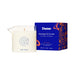 Dame Massage Oil Candle in clear glass with easy-pour spout next to blue and orange patterned box packaging.