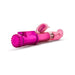 Fuchsia pink G-spot vibrator with dolphin-shaped clitoral stimulator and rotating pleasure beads on white background.