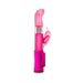 Fuchsia pink G-spot vibrator with rotating beads and dolphin-shaped clitoral stimulator on white background.