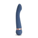 Sleek blue silicone massager with curved tip and rose gold accent, designed for customizable hot and cold vibration sensations.