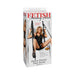 Packaging of Fetish Fantasy Series Deluxe Door Swing featuring a model demonstrating the adjustable padded seat and straps for secure support.