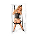 Woman wearing black lingerie using Fetish Fantasy Series Deluxe Door Swing attached to a white door.