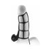 Black deluxe silicone power cage with vibrating clitoral stimulator shown on a model.