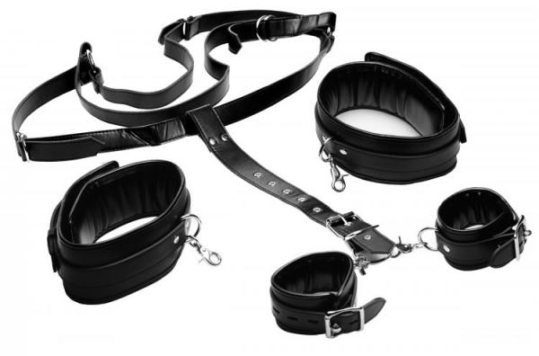 Deluxe Thigh Sling With Wrist Cuffs Black Leather | SexToy.com