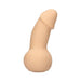 Beige stress ball shaped like a playful phallic symbol made of soft plastic gel for squeezing and stress relief.