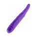 Purple double-ended dildo with realistic texture and sculpted heads, 16 inches long.