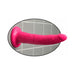 Bright pink flexible adult toy with suction cup base mounted on gray tiled wall.