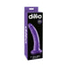 Packaging box of Dillio Slim 7 Purple with image of a slim, curved purple silicone toy with suction base.