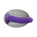 Purple Dillio dildo with suction cup base attached to a tiled wall surface.