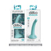 Dillio Platinum Curious Five 5-inch silicone dildo in teal with suction base shown in two packaging display options.