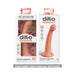 Dillio Platinum Secret Explorer 6-inch peach silicone dildo shown in packaging and standalone with suction base.
