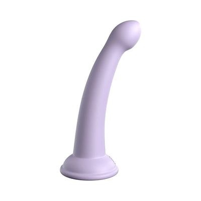 Purple silicone dildo with curved shaft and suction cup base, designed for versatile hands-free use.