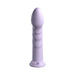 Light purple silicone dildo with a smooth, contoured shaft and suction cup base standing upright on white background.