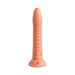 7-inch ribbed silicone dildo with suction cup base in a soft peach color, designed for versatile use.