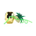 Gold disco pineapple cup with green leafy lid and curly green straw on white background.