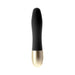 Discretion Black Mini Vibrator Minx with smooth black body and gold-tone base, compact and sleek design.